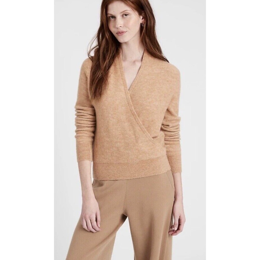 Banana Republic Women Aire Wrap-Front Sweater Cool Beige S #668434
